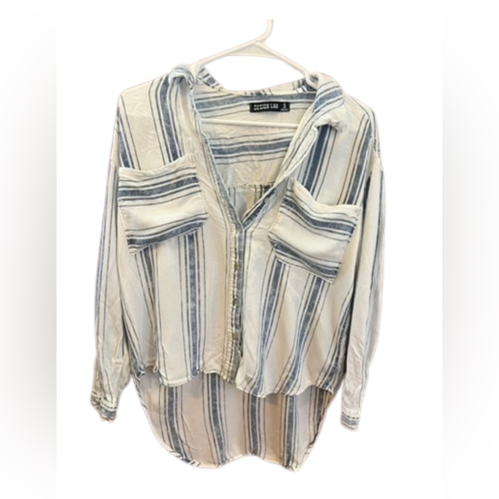Design Lab Blue and White Soft Button Down Top